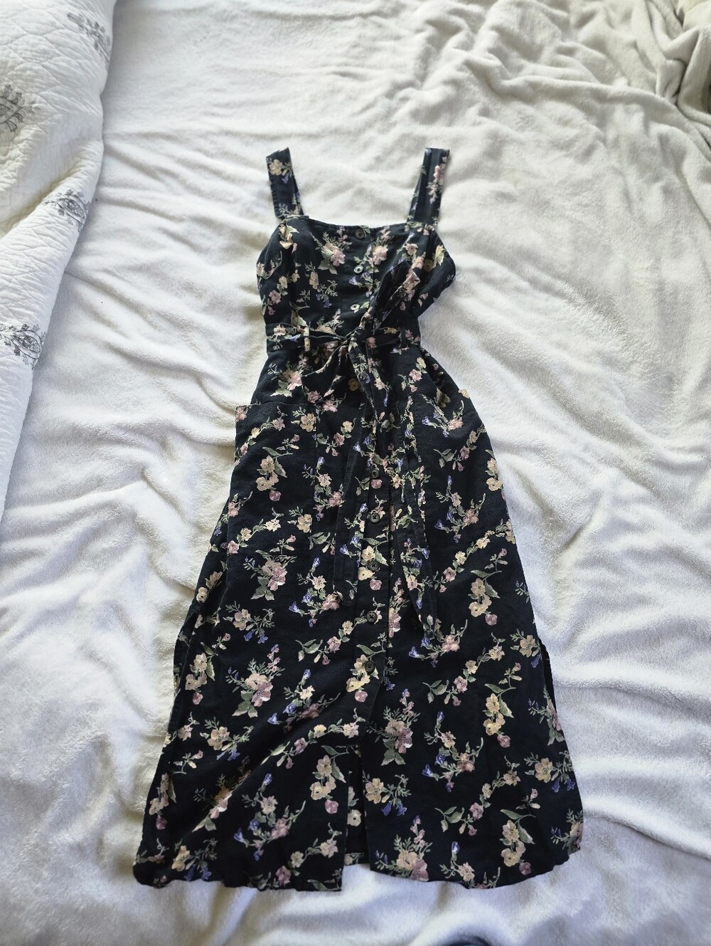 Topshop Navy Blue Floral Linen Blend Dress in US Size 4 (but fits like a 2) - Picture 3 of 9